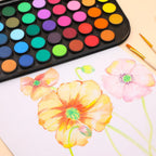 artecho 48 colors watercolor paint set, 3 brushes, side view