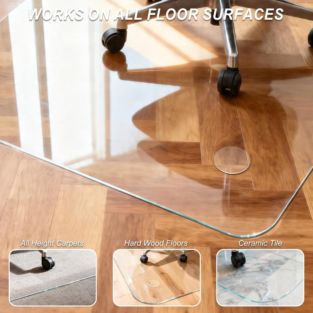 Kuyal Chair Mat for Carpet, Heavy Duty Tempered Glass Office Chair Mat | 32" x48", 1/5" Thick Computer Chair Mat with Rounded and Polished Edges, Can be Used on Carpet or Hard Floor, Ship Flat
