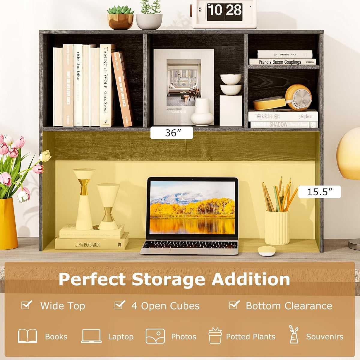 GOFLAME 4 Cubes Desktop Bookshelf, 37” Tabletop Wood Desk Shelf for Computer ...