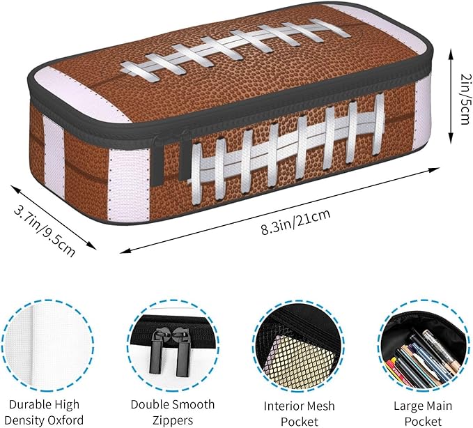 American Football Ball Texture Pencil Case Big Capacity Storage Pencil Pouch - Image 6