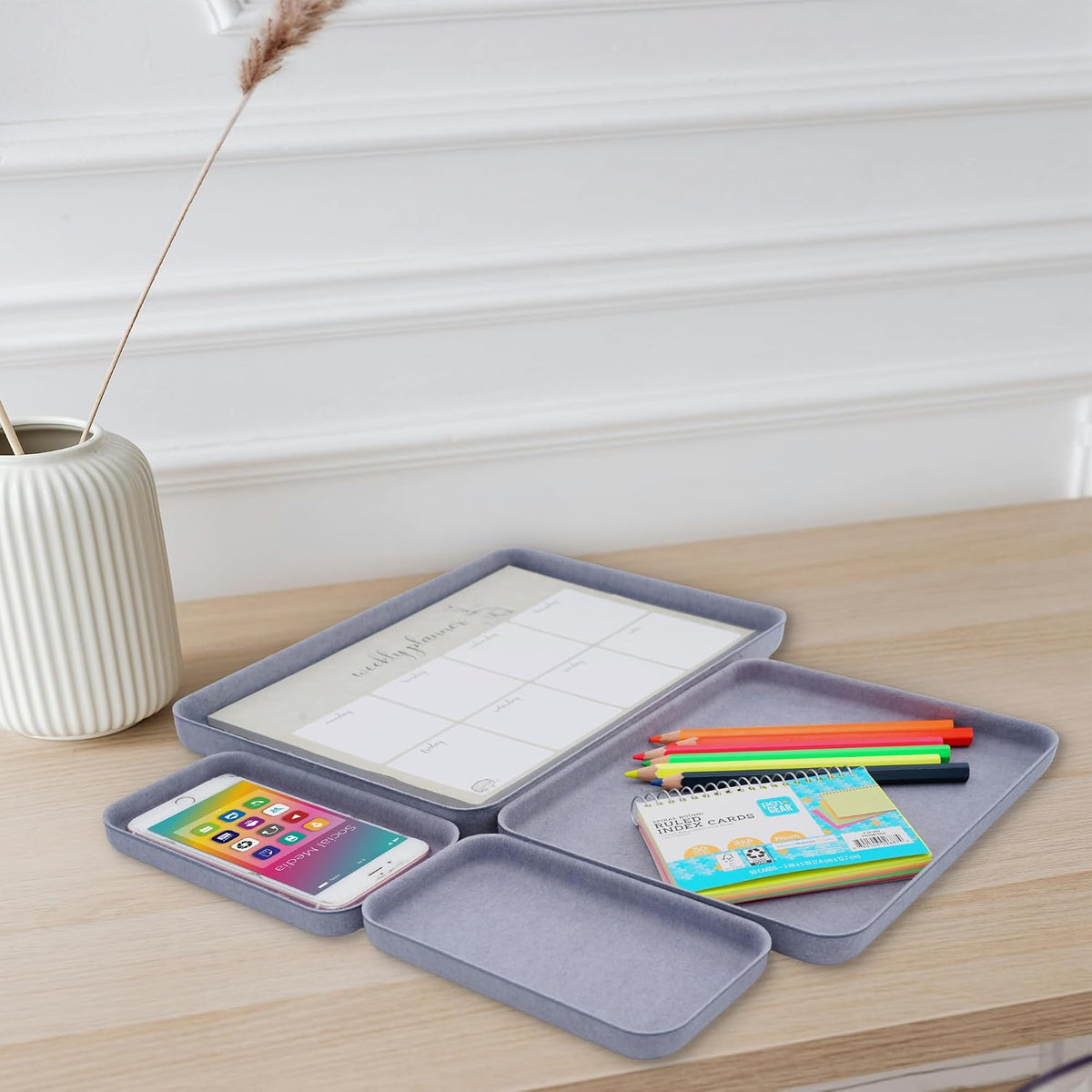 Welaxy EDC Catchall Desk Organizer 4-Piece Felt Tray Nightstand Caddy