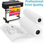 Wide Format Paper 36" x 150',2 Rolls Plotter Paper for CAD Printing on Wide Format Ink Jet Printers，20lb 2"Core CAD Bond Rolls