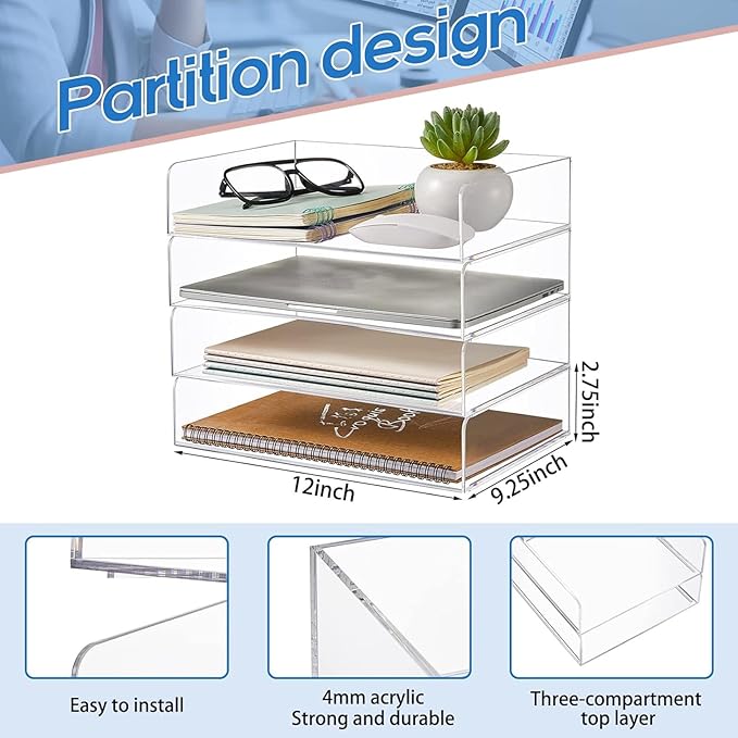 Harloon 4 Tier Acrylic Paper Tray Paper Organizer - Image 2
