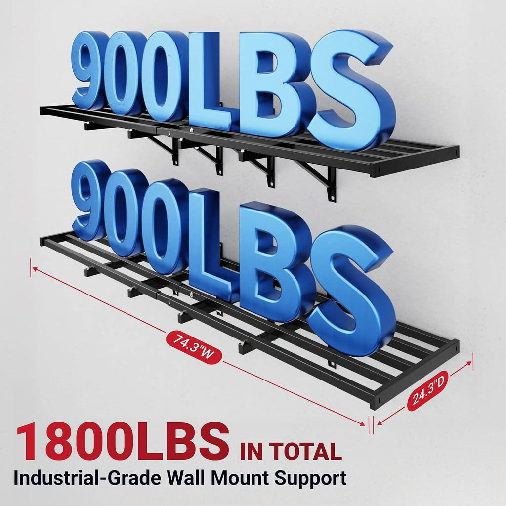 fleximounts fold-down 2-pack 2x6ft garage wall shelving, 1800lbs shown in use