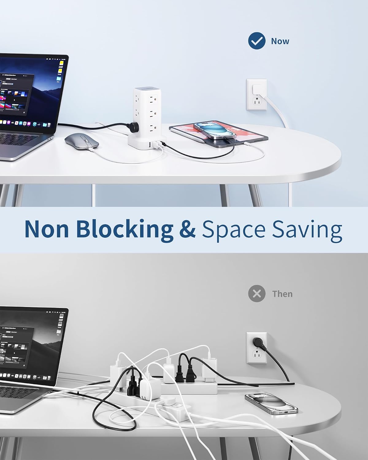 Extension Cord with Multiple Outlets, SMALLRT Flat Plug Power Strip Tower wit...