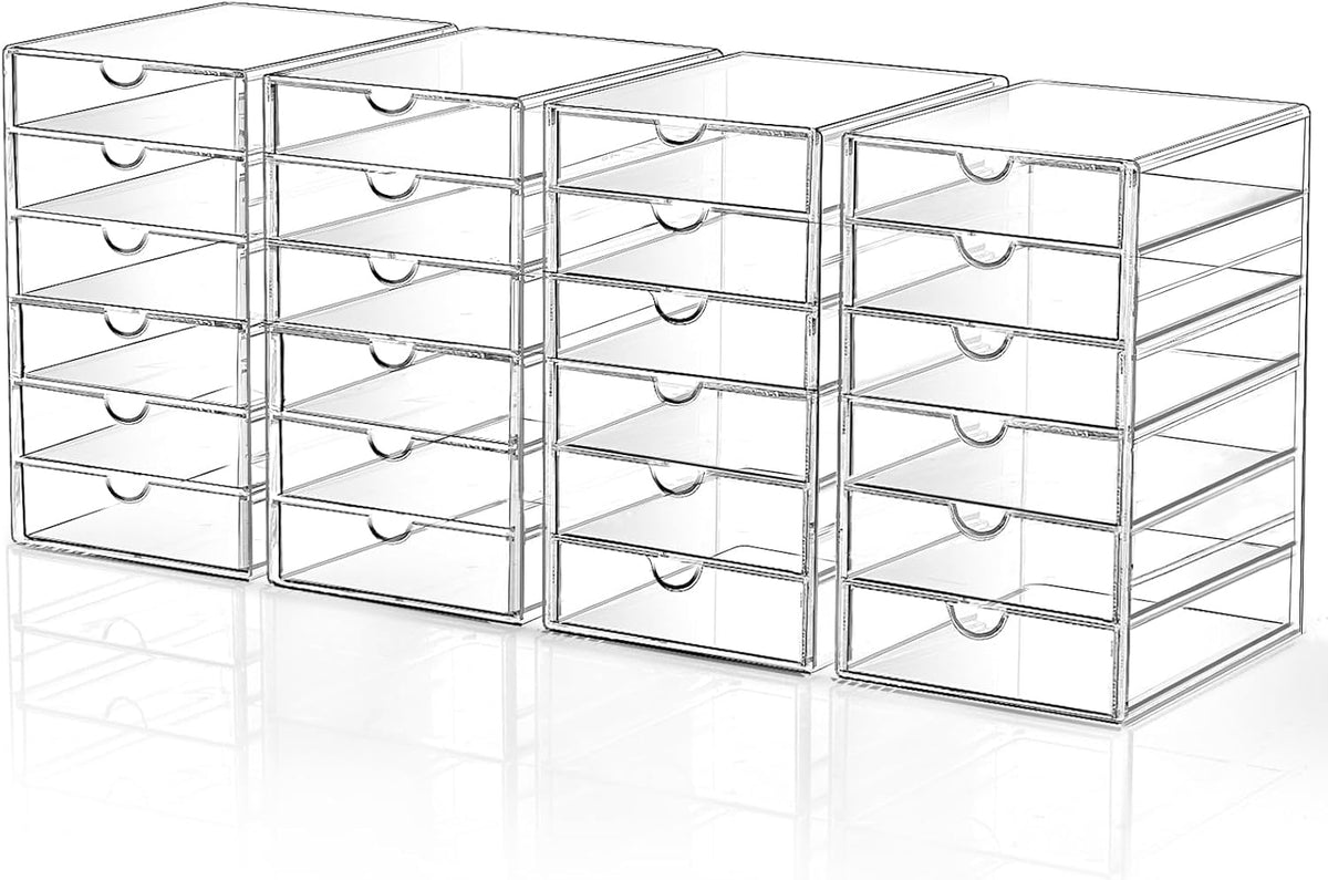 DOMNIU Acrylic Makeup Drawer Storage Organizer with 24 Drawers, 4 Set