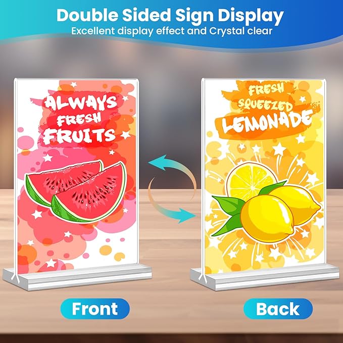 Acrylic Sign Holder 5x7, 11 Pack Clear TableTop Sign Holder-Sided, Plastic - Image 5
