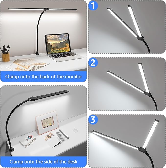 ShineTech LED Desk Lamp for Home Office, 5000K Bright Double Head Architect - Image 6