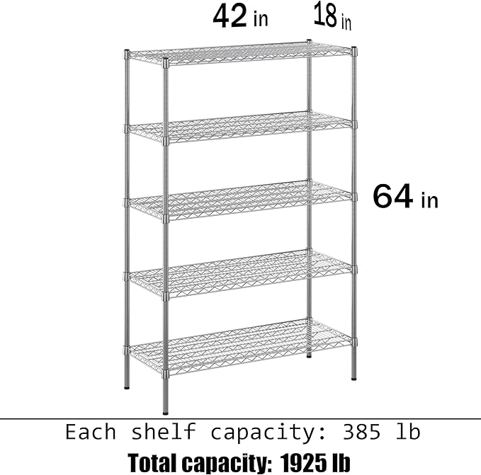 Regal Altair 18" Deep x 42" Wide x 64" Height Wire Shelving Kit | 5-Tier | NSF - Image 3