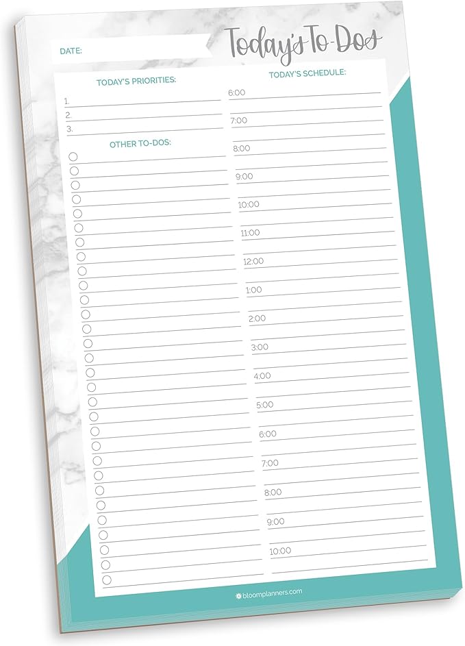 bloom daily planners Undated Daily Timed to-Do List Pad by bloomdailyplanners