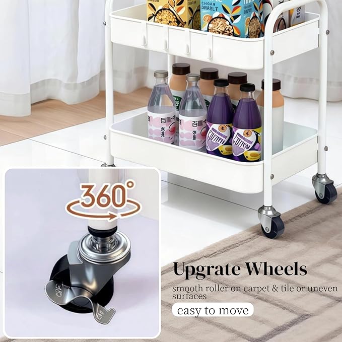 Ufriandz Under Desk Storage Cart 2 Tier Utility Rolling Cart - Image 6