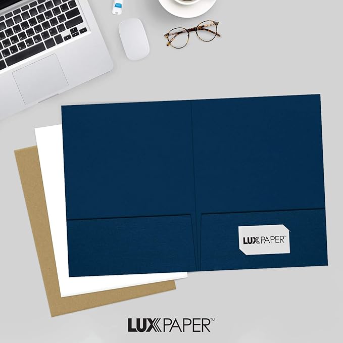 LUXPaper 9" x 12" Presentation Folders | Two Pocket | Nautical Blue Linen | - Image 6