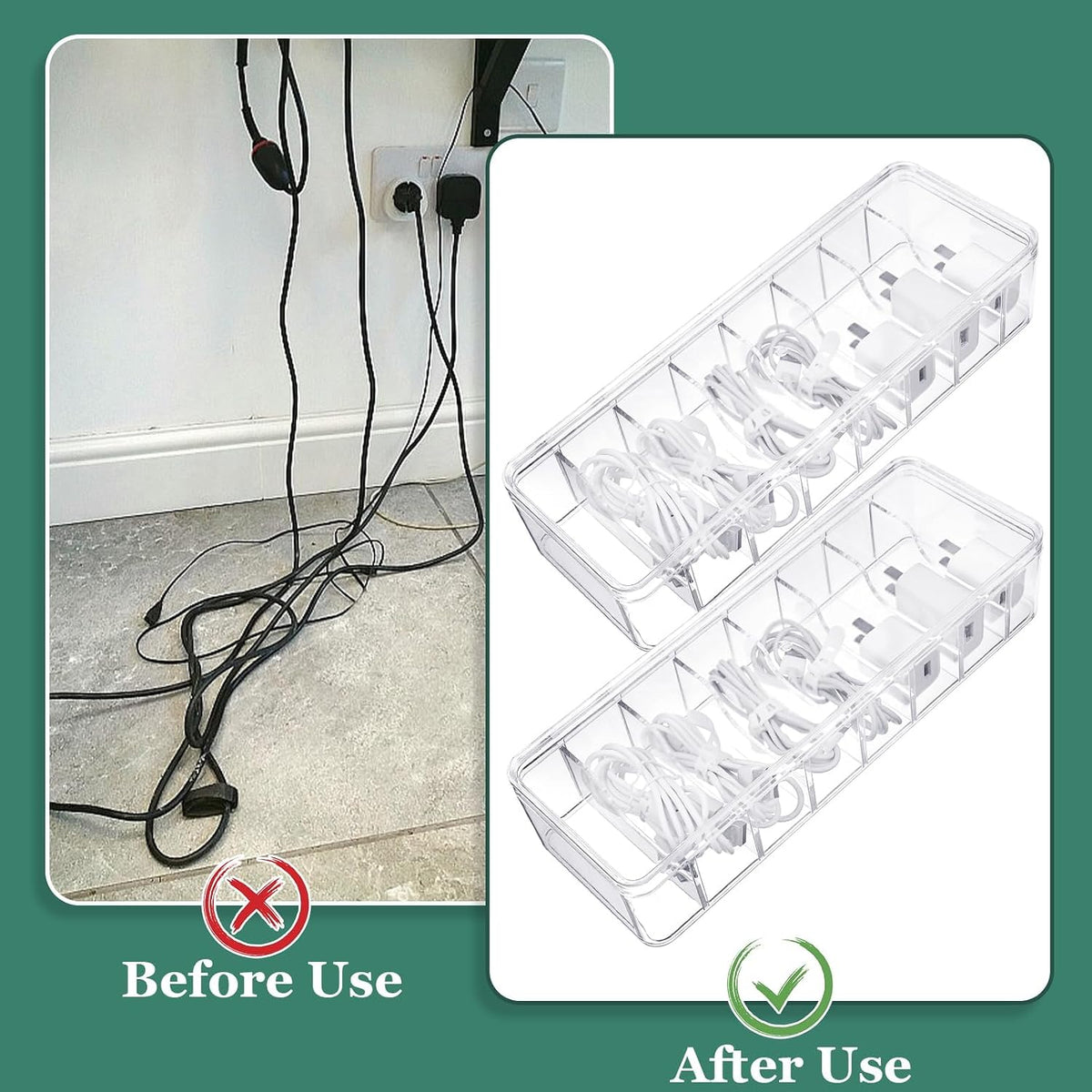 ProSuites Cable Organizer Box with Lid, 5 Pcs Clear Cord Storage Organizer wi...