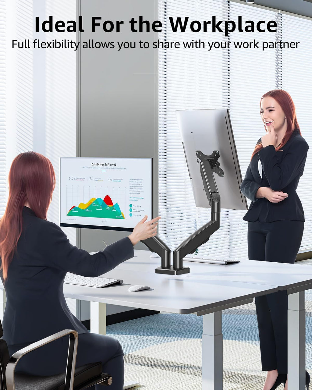 dual monitor stand fits up to 32 inch, front angle view