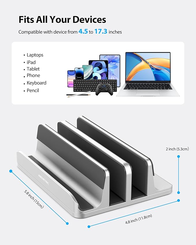 AboveTEK Vertical Laptop Stand, 3 Slots Aluminum Desk Laptop Holder & Laptop - Image 3