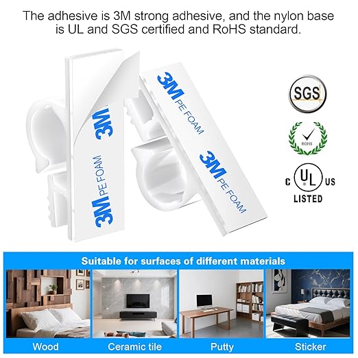 XHF 100pcs Adhesive Cable Wire Clips White, Outdoor Cable Management Wire - Image 4
