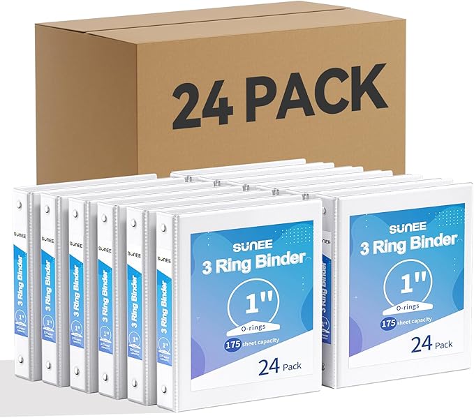 SUNEE White Binders 1 Inch 24 Pack Bulk by SUNEE