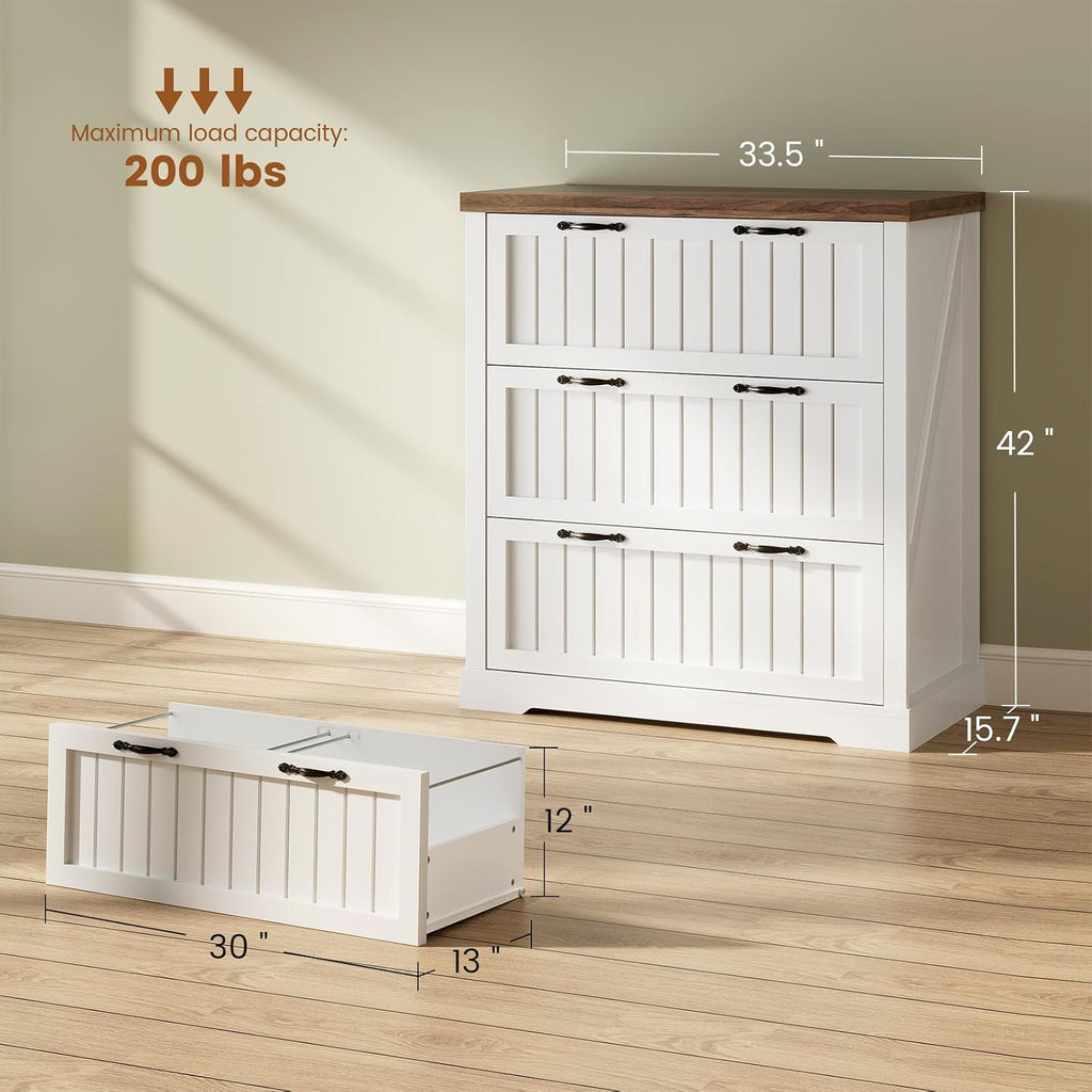 sedeta farmhouse 3 drawer file cabinet for home, close-up detail