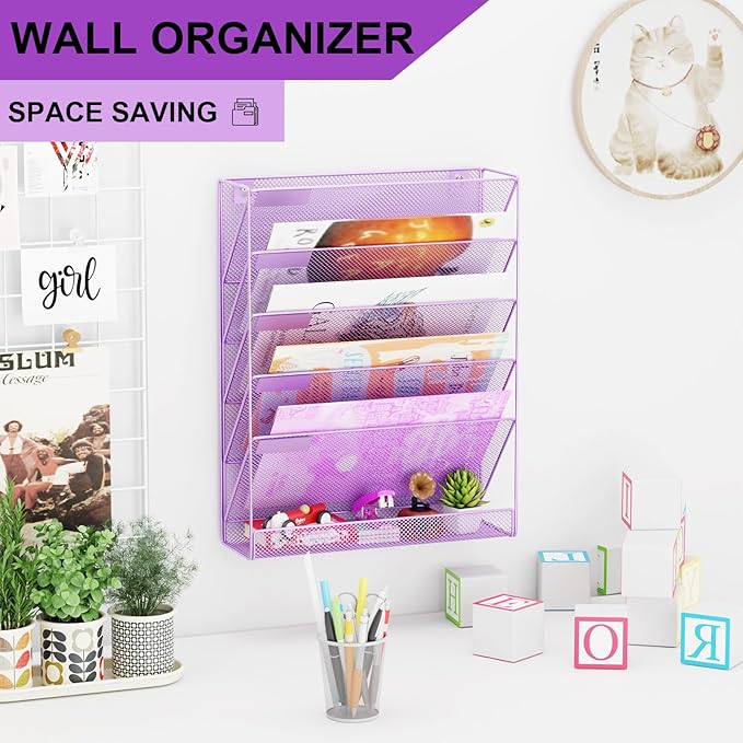 GDINDINFAN Wall File Organizer Holder Mesh Hanging Paper Document Holder - Image 2