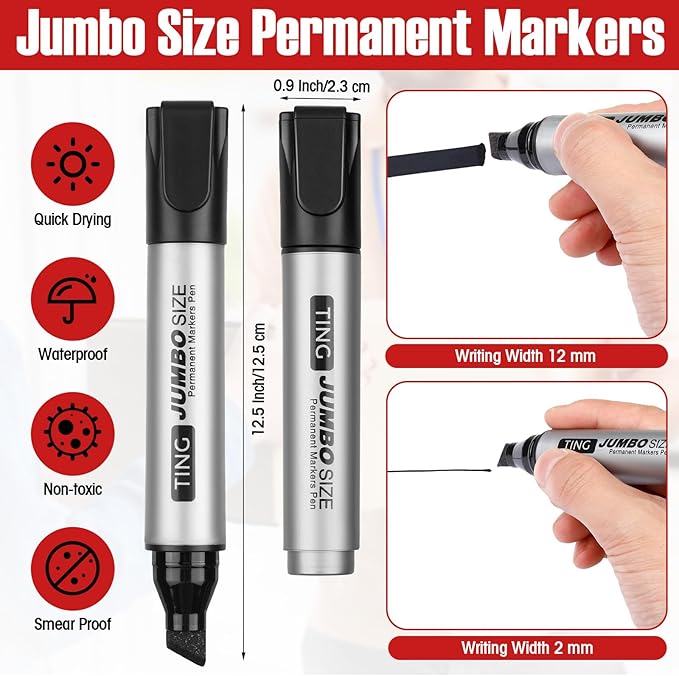 Fuutreo 32 Pcs Jumbo Permanent Markers Bulk Large Chisel Tip Permanent Markers - Image 3
