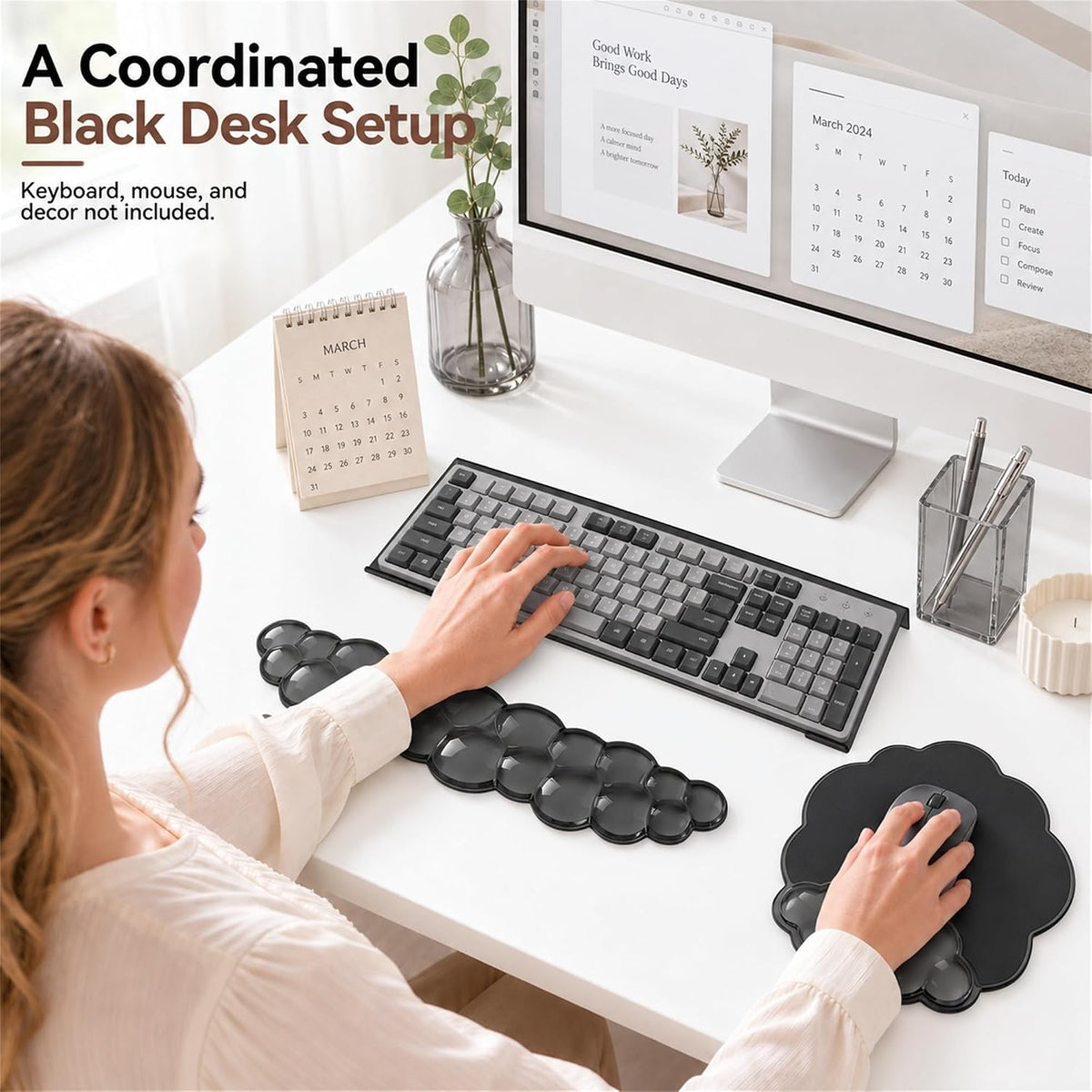 Keyboard Stand with Wrist Rest and Mouse Pad, Acrylic Keyboard Riser, Black