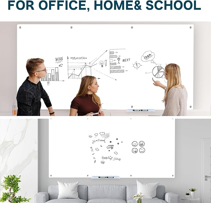 J&J worldwide Magnetic Glass Whiteboard 8' x 4' Ultra White, Large Frameless - Image 3