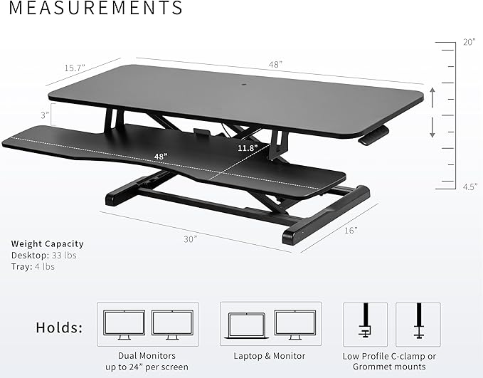 VIVO 48 inch Desk Converter, K Series, Height Adjustable Sit to Stand Riser - Image 3