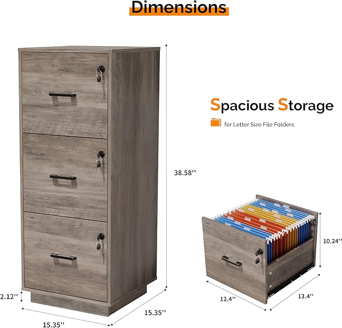 VINGLI 3 Drawer File Cabinet - Image 3