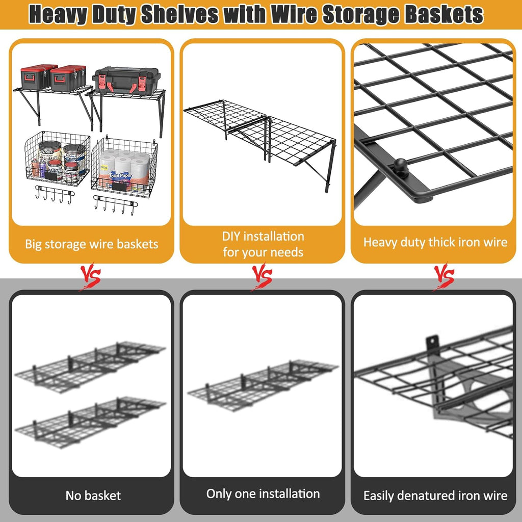 threehio 2 pack garage shelves wall mounted with, front angle view