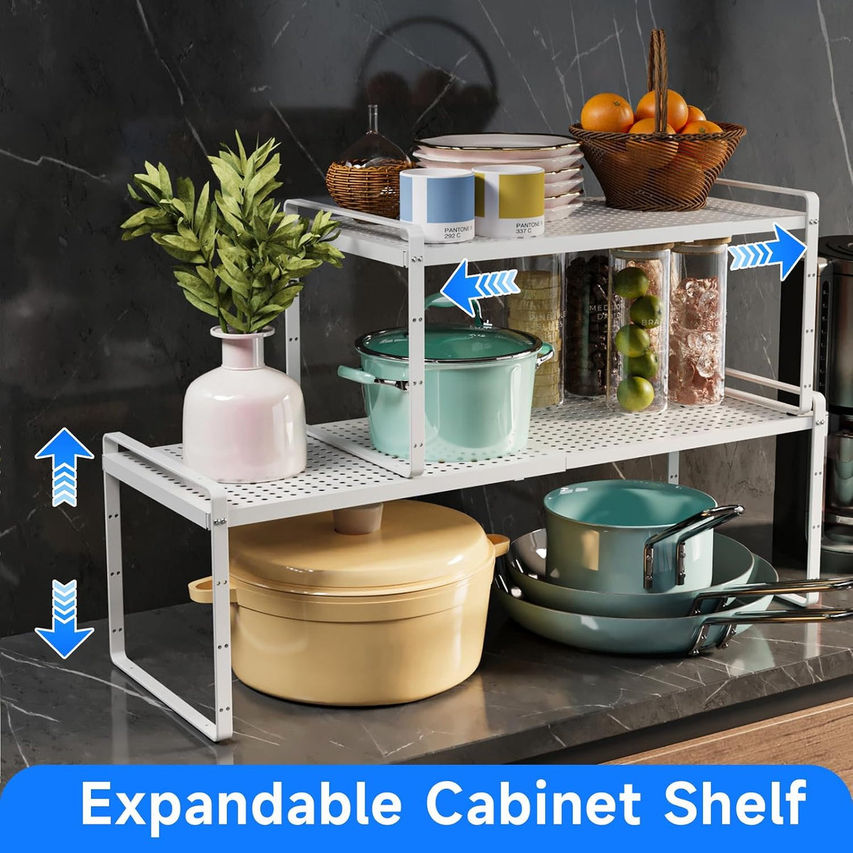 Expandable Cabinet Shelf Organizers, Kitchen Small Stand Rack Organization fo...