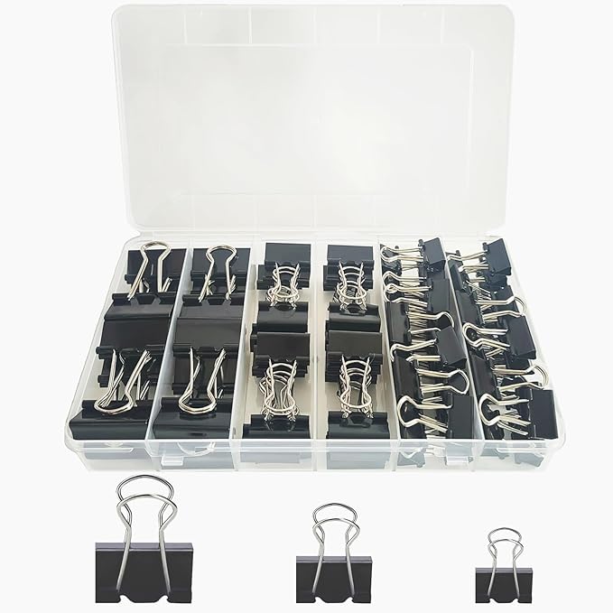 76 Pcs Black Binder Clips Paper Clamps Set Assorted Sizes Large Medium Small by Unknown