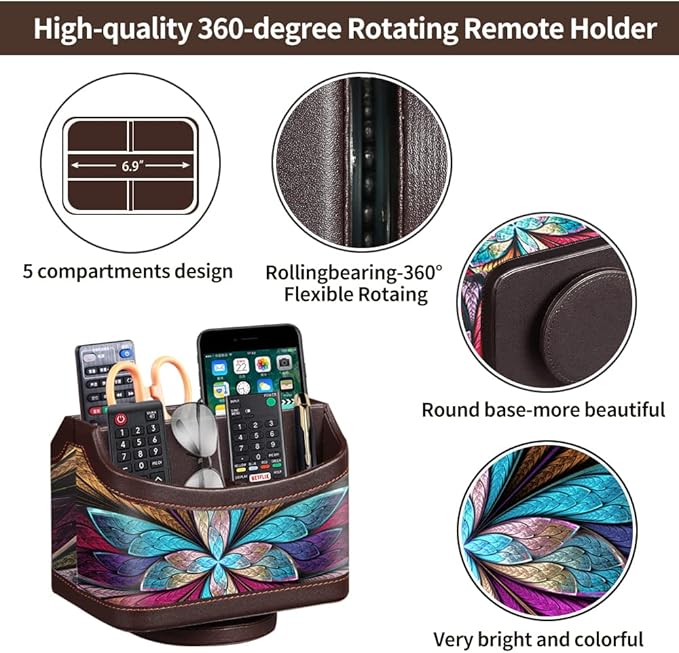 PUSU 360°Rotatable Remote Control Holder, PU Leather TV Remote Holder Caddy - Image 3