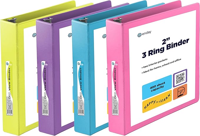 2 Inch Binder 3 Ring Binders, Slant D-Ring 2” Clear View Cover by ENDAY