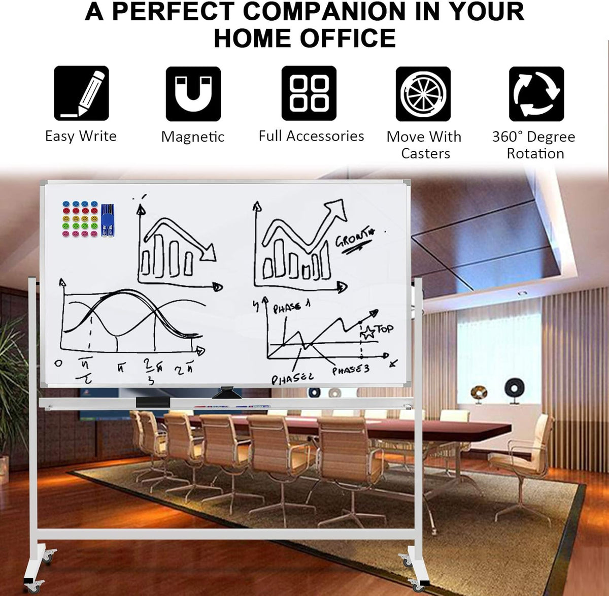 Max-officoo Mobile Whiteboard 72"x40" Magnetic Dry Erase White Boar...