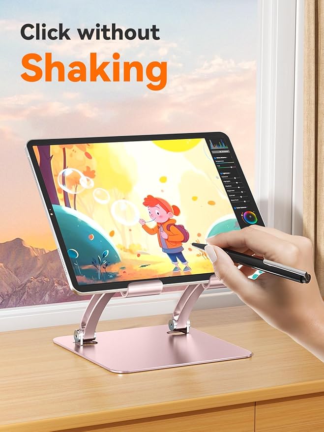 tounee Tablet Holder Stand, Dual Rod Adjustable Aluminum Desktop Stand - Image 3