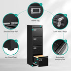 sisesol 4 drawer file cabinet with lock and showing dimensions