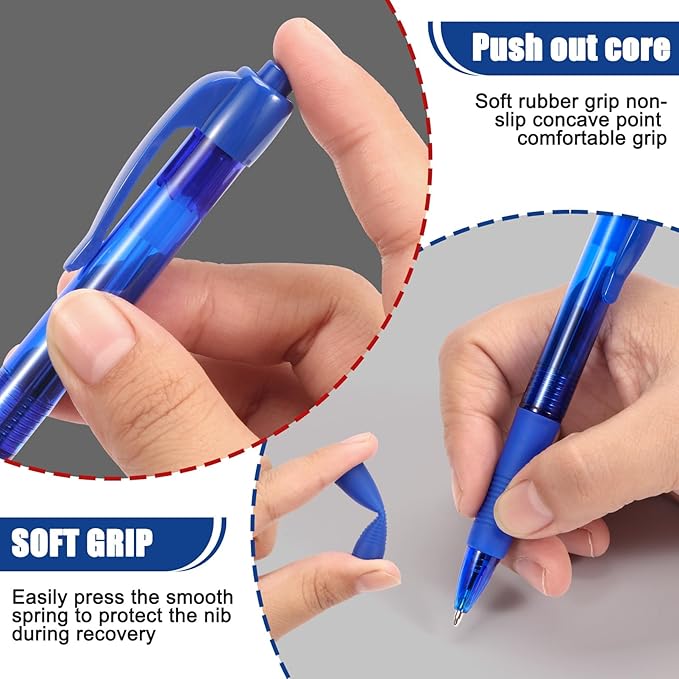 deegtran Pens Bulk, 100 Pack No Bleed Blue Ink Click Pens - Image 4