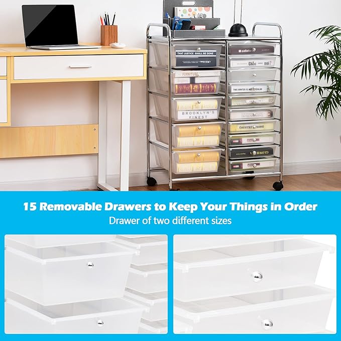 DORTALA 15-Drawer Rolling Storage Cart - Image 5