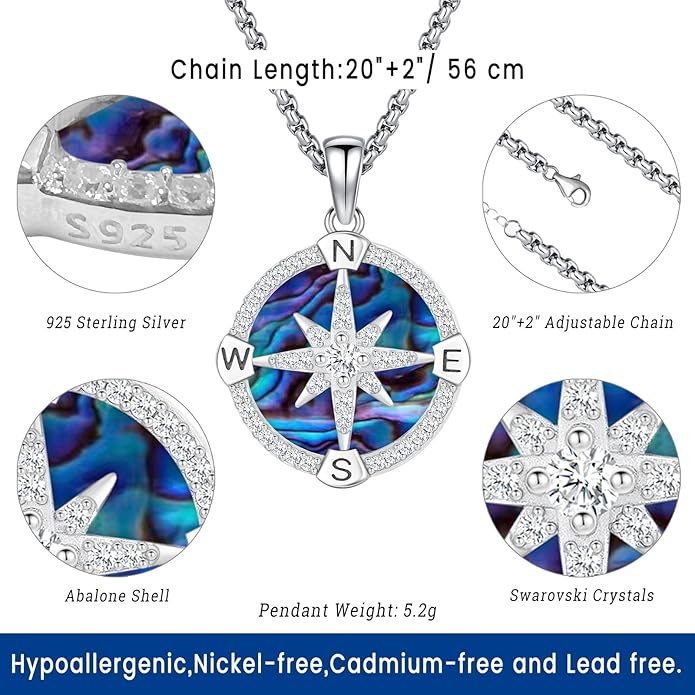 Compass Necklace for Women Men 925 Sterling Silver Pendant Urn Necklaces for - Image 3
