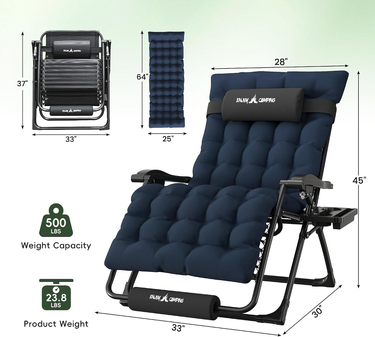 Oversized Zero Gravity Chair Folding Reclining Padded Patio Lounge Chairs