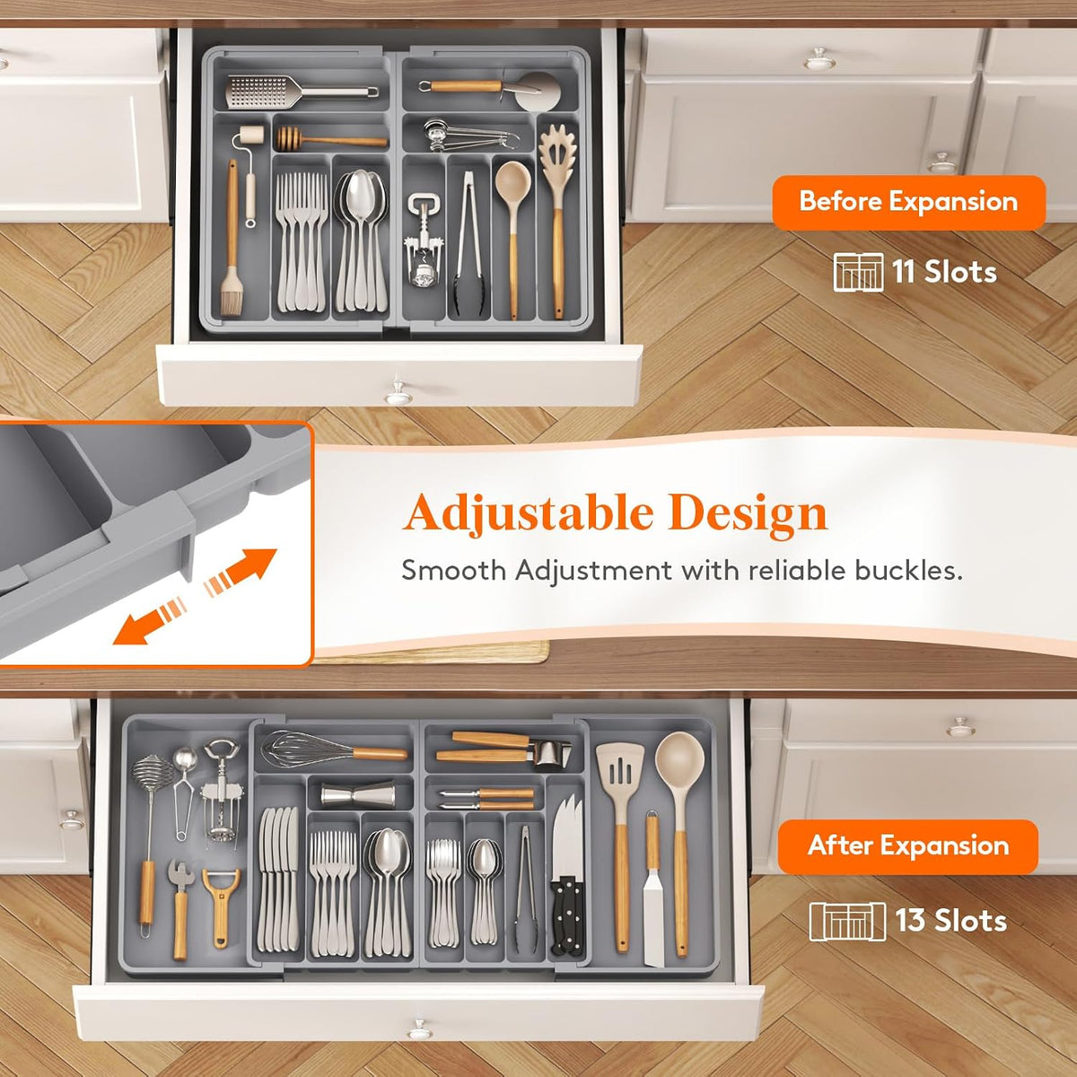 Lifewit Silverware Drawer Organizer, Expandable Plastic Utensil Tray