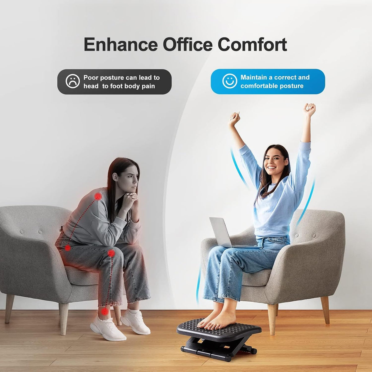 HUANUO Foot Rest for Under Desk at Work, Adjustable Footrest with Massage Tex...