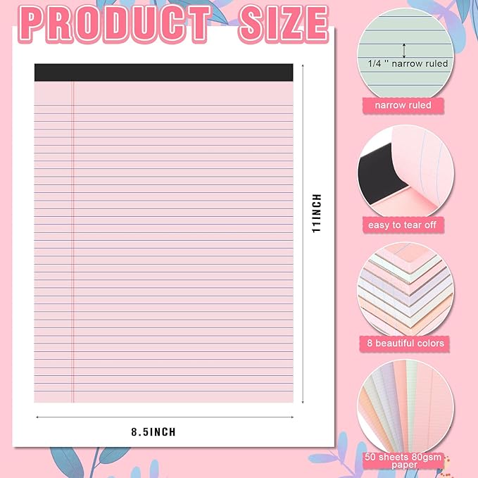 Fuutreo 8 Pcs 8.5'' x 11'' Colored Legal Pad Writing Pads Narrow Ruled 50 - Image 2