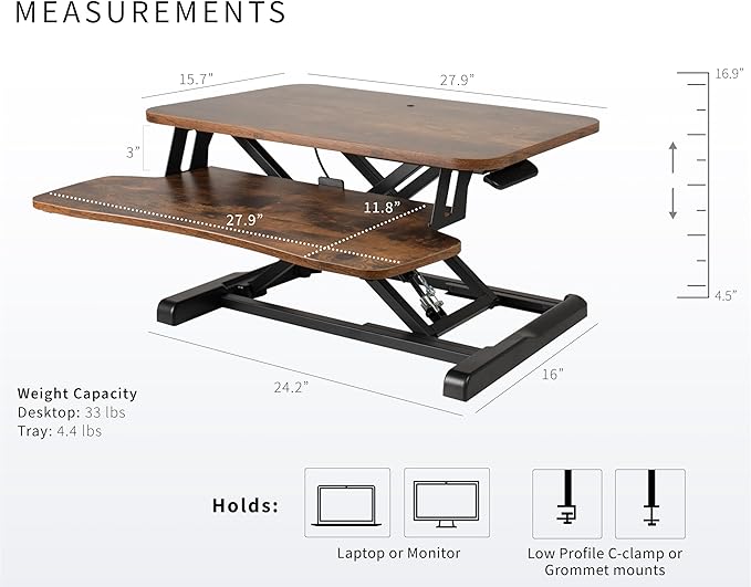 VIVO 28 inch Desk Converter, K Series, Height Adjustable Sit to Stand Riser - Image 3
