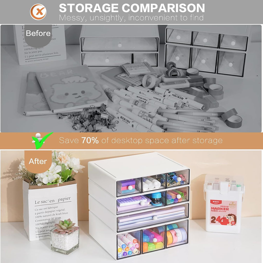 desk storage organizer with 9 drawers, 4 tiers on a desk or shelf