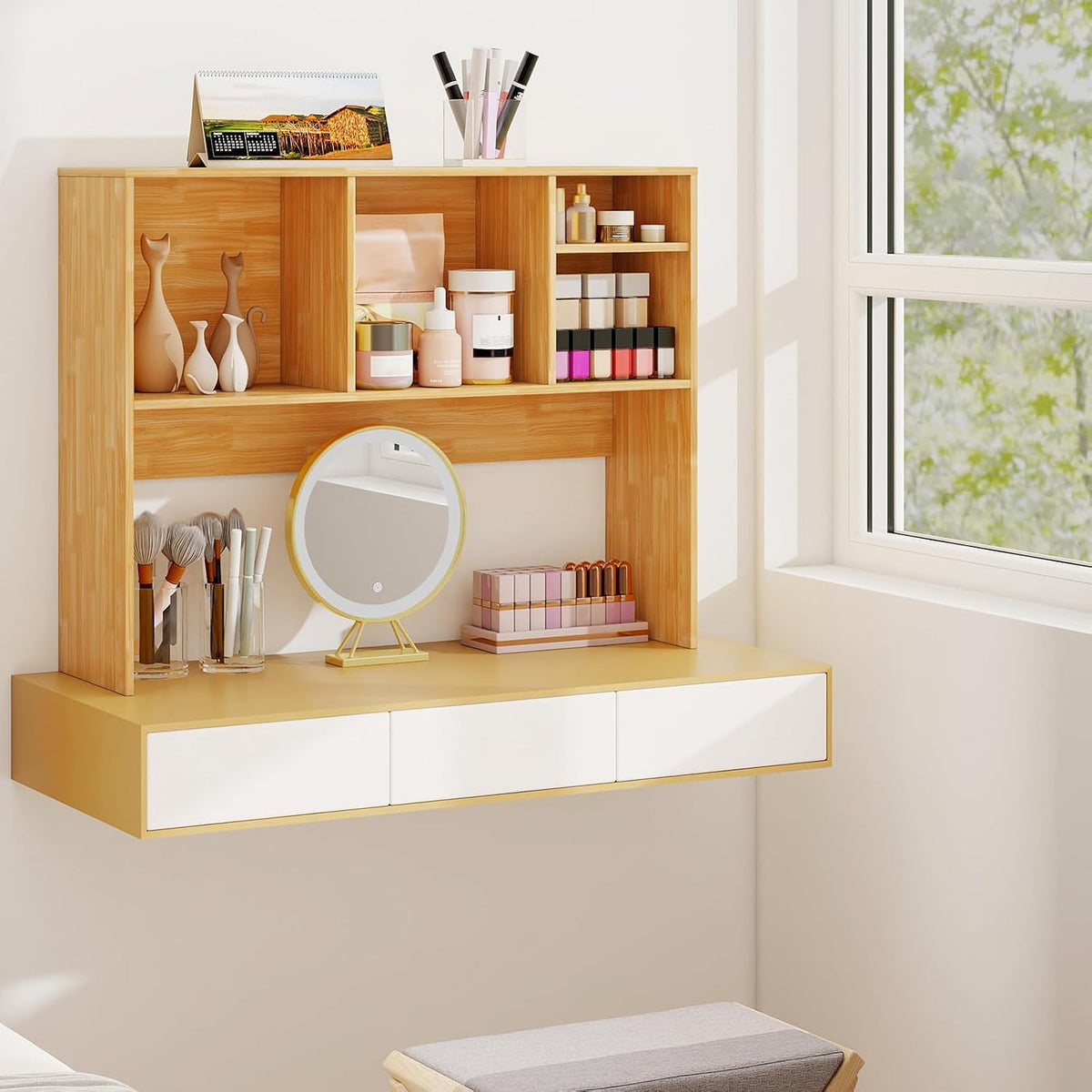 GOFLAME 4 Cubes Desktop Bookshelf, 37” Tabletop Wood Desk Shelf for Computer ...