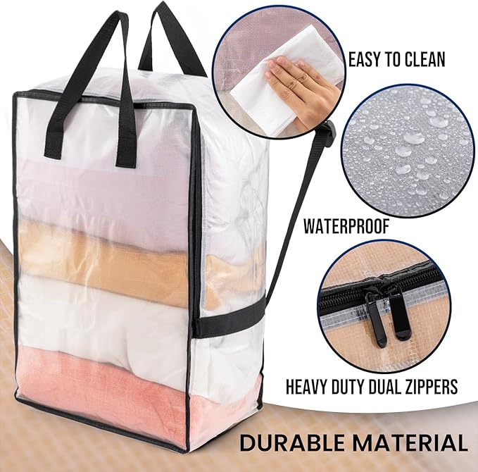 TAILI 4 Pack Clear Moving Bags w/Adjustable Backpack Straps, Moving Supplies - Image 7