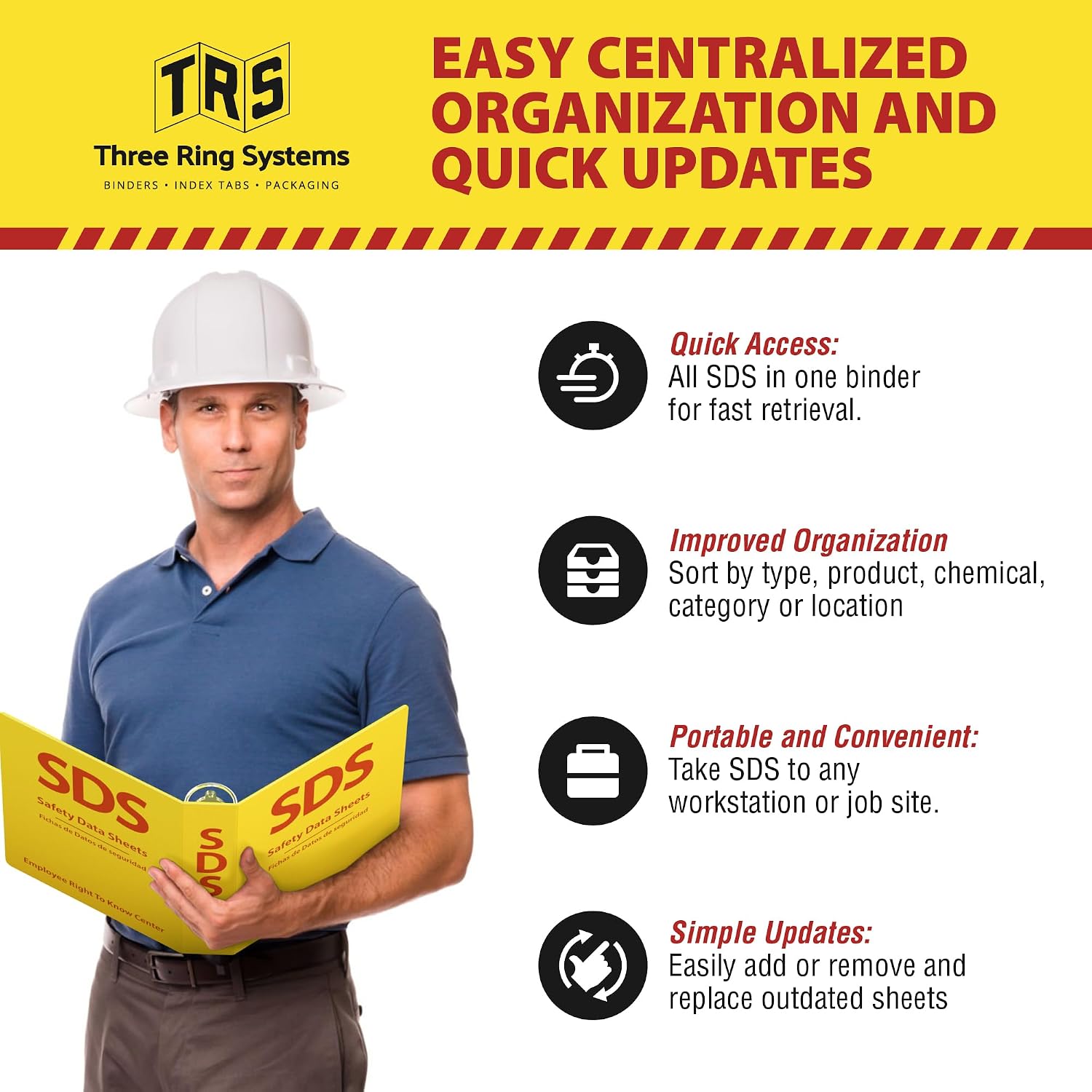 SDS Binder 2 Inch - OSHA Compliant Safety Data Sheet Binder - Bilingual English/Spanish - Heavy Duty MSDS Binder - Holds 400 Sheets - Bright Yellow