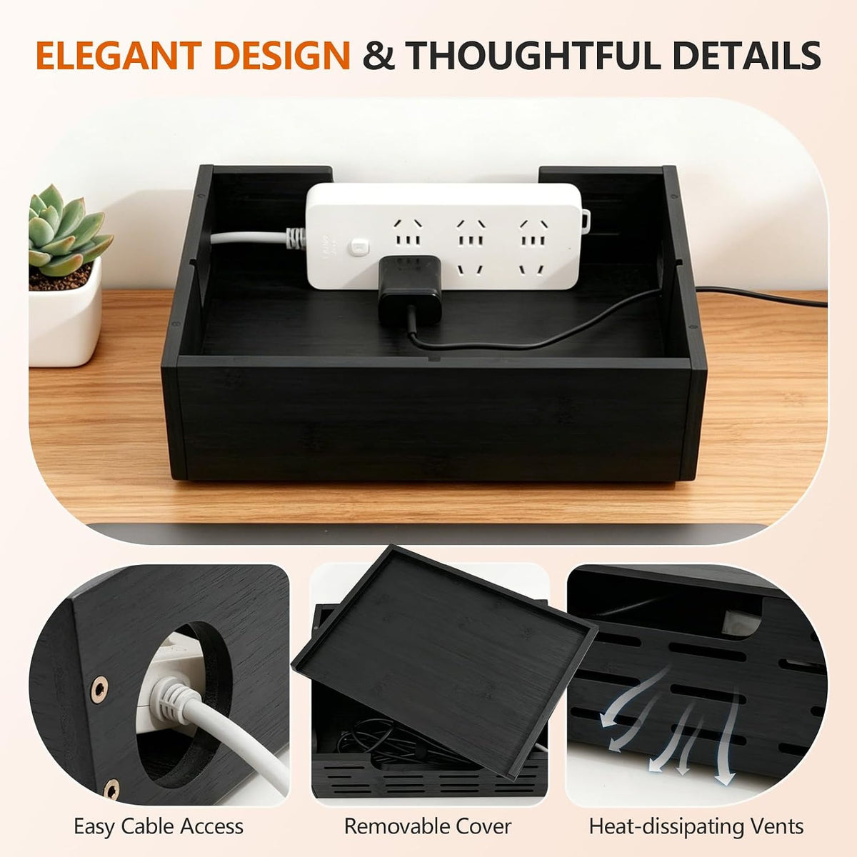 Wooden Cable Management Box - A Stylish Cable Storage Box, Suitable for Power...