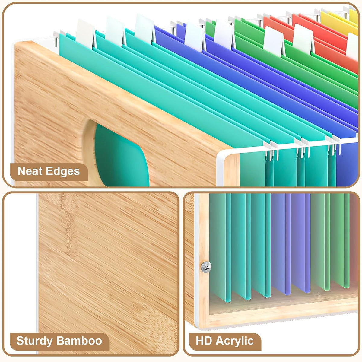 Sbanmao 3 Pack Hanging File Organizer, Acrylic File Box Organizer, Bamboo Fil...